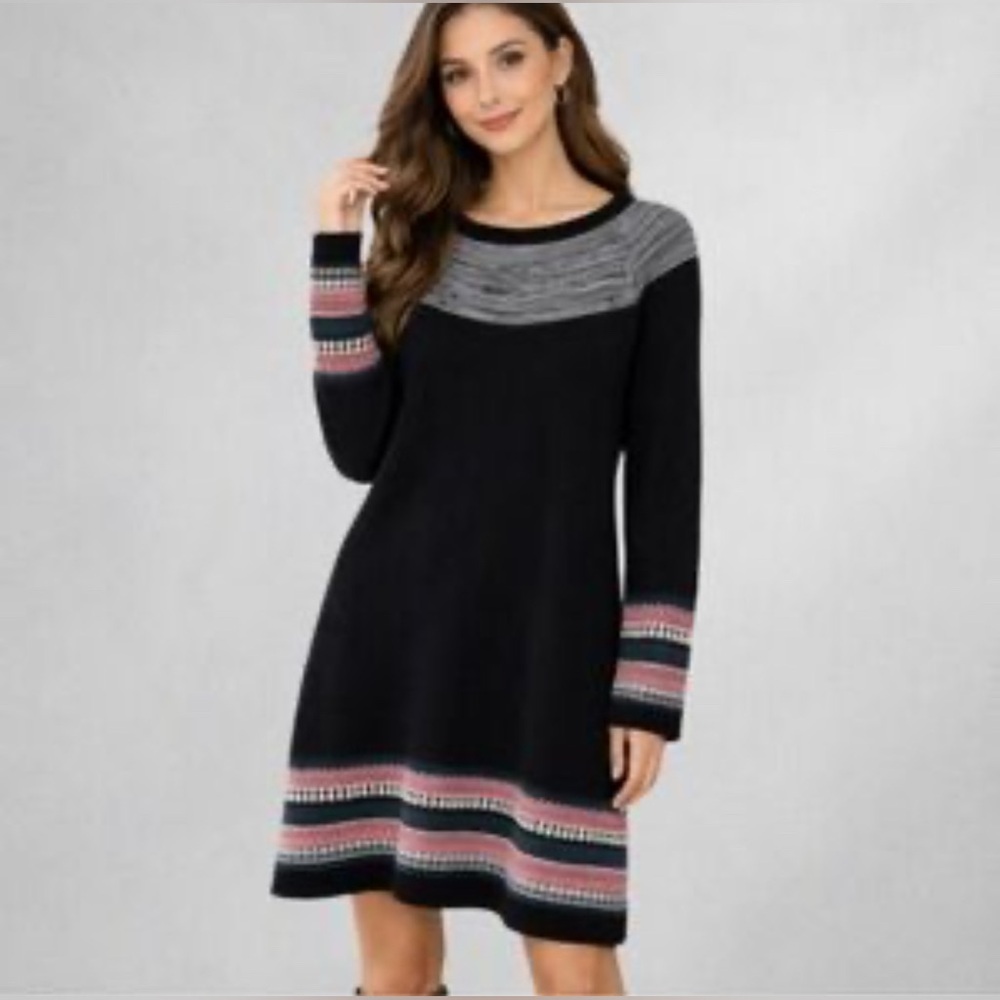 Athleta Nordic Fair Isle Sweater Dress Cotton Cashmere Blend Soft Knit Small